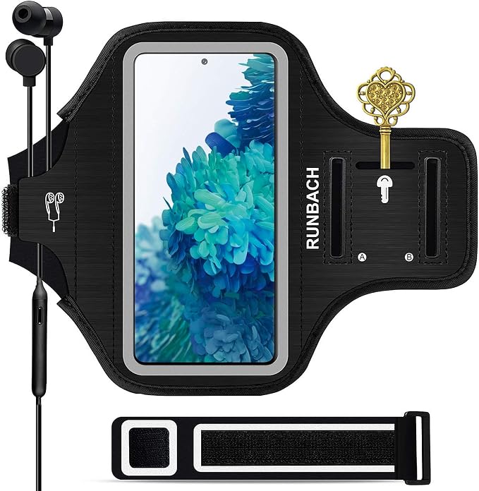 Water Resistant Running Armband for Samsung Galaxy S20 FE/S20+/S10+/S10 Lite/S9+/S8+,Galaxy A60/A51/A50/A32/A30/A20/A11/A10/A8S,with Fingerprint Touch,Adjustable Strap and Card Slot(Black)
