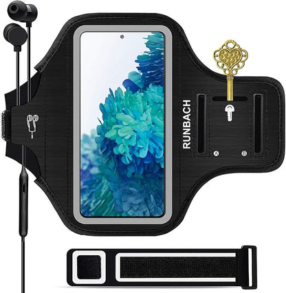 Water Resistant Running Armband for Samsung Galaxy S20 FE/S20+/S10+/S10 Lite/S9+/S8+,Galaxy A60/A51/A50/A32/A30/A20/A11/A10/A8S,with Fingerprint Touch,Adjustable Strap and Card Slot(Black)