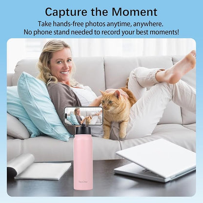 Insulated Water Bottle with Magnetic Phone Holder Compatible with MagSafe and iPhone,Double-Sided Magnet,Hot 12H Cold 24H,Stainless Steel Water Bottle Phone Mount for Sports Travel,27oz (Black)
