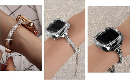 Bling Band And Case Compatible with Fitbit Versa 3/ Fitbit Sense for Women,Stainless Steel Metal Wristband Replacement for Fibit Sense/Versa 3 (Silver)