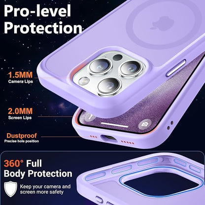 MOCCA Strong Magnetic for iPhone 15 Pro Case, [Compatible with Magsafe][13FT Military Drop Protection] Slim Translucent Matte Shockproof Case for iPhone 15 Pro Phone Case 6.1'', Light Purple