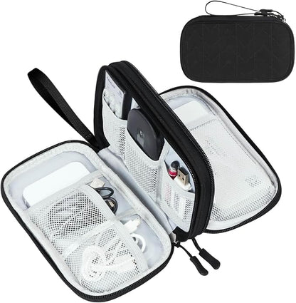 FYY Electronic Organizer, Travel Cable Organizer Bag Pouch Electronic Accessories Carry Case Portable Waterproof Double Layers All-in-One Storage Bag for Cable, Cord, Charger, Phone, Pattern Black (M)