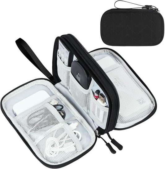 FYY Electronic Organizer, Travel Cable Organizer Bag Pouch Electronic Accessories Carry Case Portable Waterproof Double Layers All-in-One Storage Bag for Cable, Cord, Charger, Phone, Pattern Black (M)