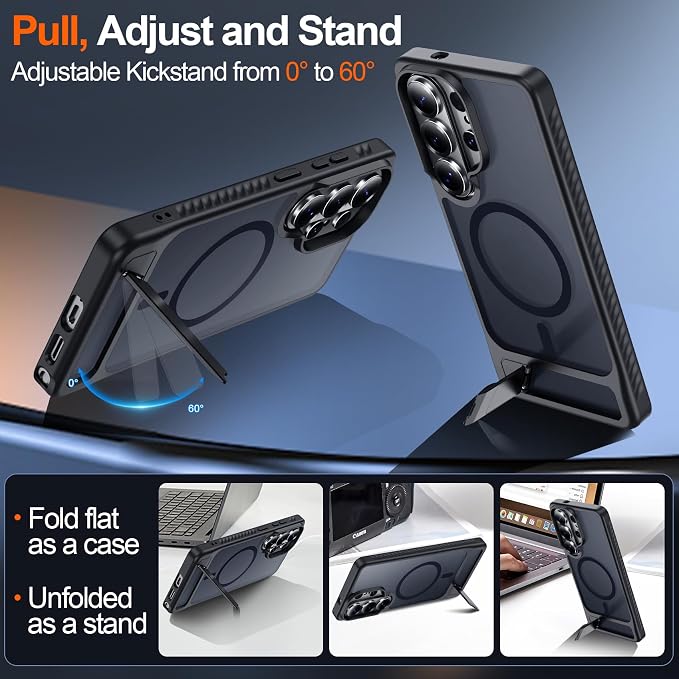 For Samsung Galaxy S26 Ultra Case with Kickstand,1*Screen Protector,[Compatible with Magsafe]Translucent Matte Military-Grade Protection,Magnetic Phone Case for Samsung Galaxy S26 Ultra,6.9"-Black
