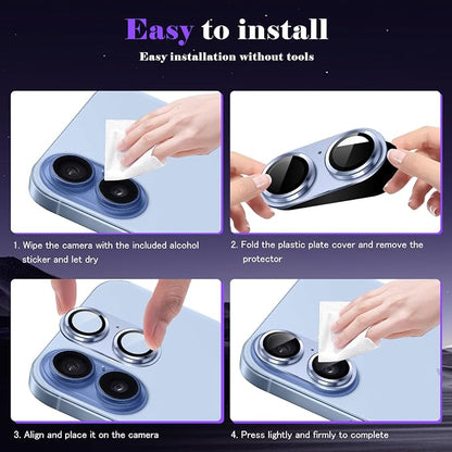 Camera Lens Protector for iPhone 17 Camera Lens Protector [Strong Adsorption] [Not Easy to Break] Metal Tempered Glass Rear Camera Screen Cover - Light Blue