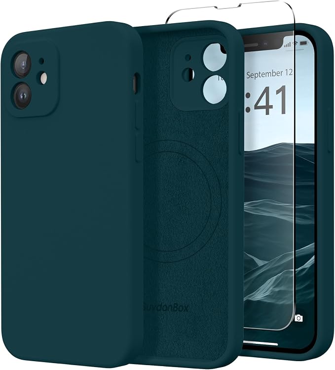 Magnetic for iPhone 12 Case, Compatible with MagSafe, [Full Camera Protection][Screen Protector] Silicone Shockproof Protective Phone Case for iPhone 12 6.1", Deep Blue