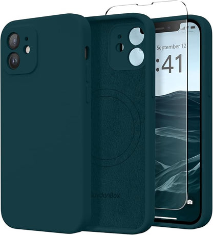 Magnetic for iPhone 12 Case, Compatible with MagSafe, [Full Camera Protection][Screen Protector] Silicone Shockproof Protective Phone Case for iPhone 12 6.1", Deep Blue