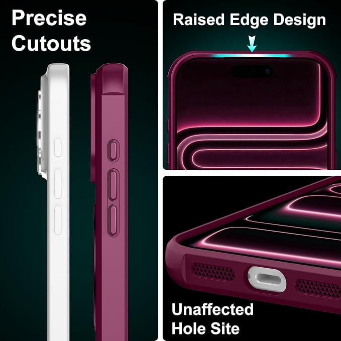 360° Magnetic Swivel Ring for iPhone 17 pro max case, Built-in Metal Stand and Ring Holder, Magsafe Compatible, Military Grade Protection, Shock and Vibration Resistant - Wine Red
