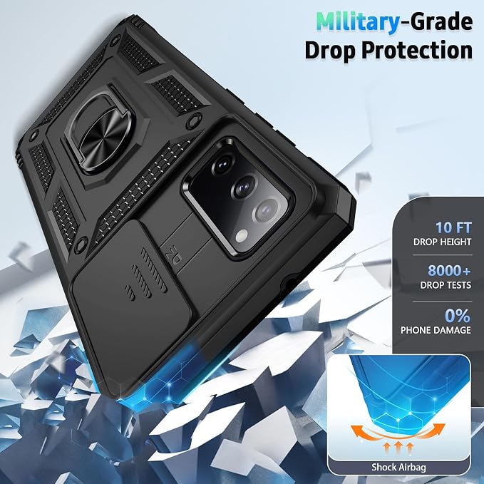 Weycolor for Samsung Galaxy S20 FE 5G Case with Camera Lens Cover, HD Screen Protector, 10 FT Military Grade Drop Protection, Magnetic Ring Holder Kickstand Protective Phone Case, Black