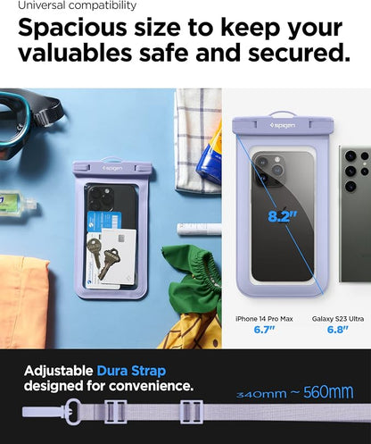 Spigen AquaShield Universal Waterproof Phone Pouch, Waterproof Phone Case, PVC Protective Dry Bag Cases with IPX8 A601 Compatible with iPhone, Galaxy, Google (Pack of 1) - Transparent Aqua Blue