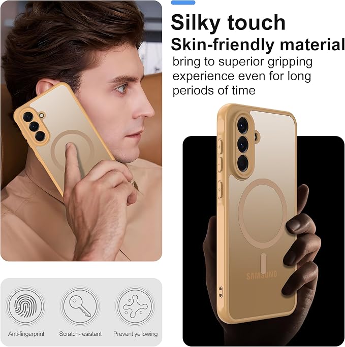 for Galaxy A56 5G Phone Case: Compatible for Samsung A56 5G Case [magsafe Fit] with 2PC Tempered Glass Screen Protector,Frosted Translucent Soft-Touch Skin & Military-Grade Protection for A 56,Gold
