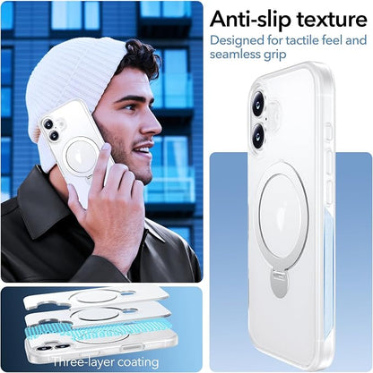 Anqrp 360° All-in-ONE Stand Case for iPhone 17 Case with Rotatable Magnetic Kickstand Ring Holder, Compatible with Mag-Safe, MIL-Grade Shockproof iPhone Phone Case Cover 6.3 inch, Mist Matte Clear