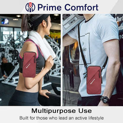 Cell Phone Holder Arm Band, Small Crossbody Shoulder Holsters Bag with Armband, Fits iPhone and All Cell Phones, Use for Running, Walking, Hiking & Biking (Plus Size,Red)