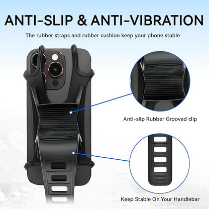 Bike Phone Holder & Motorcycle Phone Mount - Adjustable Handlebar Cell Phone Clasm for Bicycle, Scooter, E-Bike, Universal 4.7"-6.8" Smartphones for iPhone 17/16/15 Pro Max, Galaxy S24, Shockproof