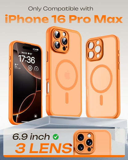 TOCOL for Phone 16 Pro Max Case, Compatible with Magsafe Charger, Full Camera Protection, Drop Protection, Translucent Matte Phone Case for iPhone 16 Pro Max 6.9 inch (Orange)