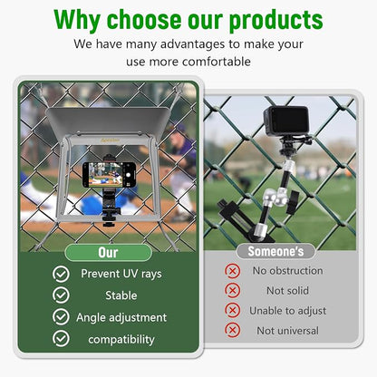 Apexion Baseball Training Equipment, Phone Stabilizer, Game Changer Fence Mount, Universal with Sunshade, Streaming kit, Phone Fence Mount (White)