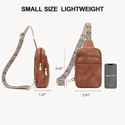 BOSTANTEN Sling Bag Quilted Crossbody Bags for Women Cross Body Purse Leather Fanny Pack with Adjustable Guitar Strap