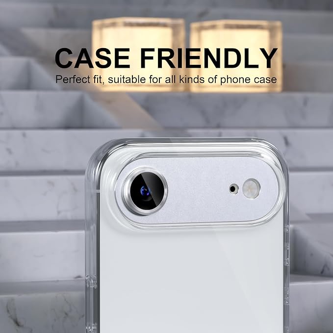 Choiche Compatible for iPhone 17 Air Camera Lens Protector, Strong Adsorption Camera Cover with 9H Tempered Glass Lens Screen Protector Metal Ring Decoration Accessories 6.5-inch (Silver)
