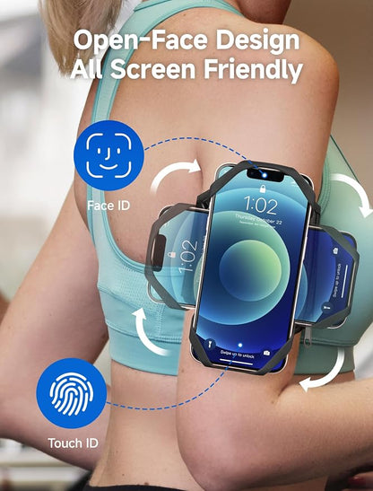 Running Armband Phone Holder with Earphone Bag 360° Rotatable Arm Band for Phone for Running Fits iPhone 16 Pro Max/15/14/13 and All 4.5-7" Phone, for iPhone Arm Band for Running Accessories Women Men
