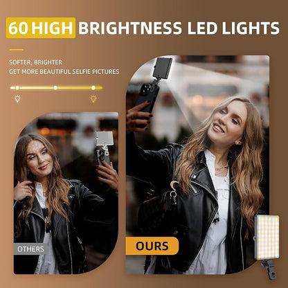 Selfie Light for Phone, 60 LED Phone Light with Rechargeable Clip and Adjusted 3 Light Modes, 2000mAh Video Light for iPhone iPad, Laptop, Makeup, TikTok, Selfie, Vlog, Video Conference