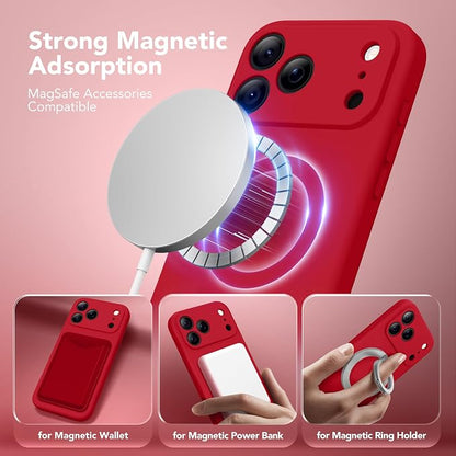 Magnetic for iPhone 17 Pro Case, Compatible with MagSafe, [Full Camera Protection][Screen Protector] Silicone Shockproof Protective Phone Case for iPhone 17 Pro 6.3", Deep Red