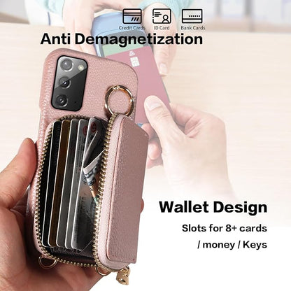 Wallet Case for Samsung Galaxy Note 20 5G with Shoulder Strap Ring Buckle, PU Leather Flip Organ Purse, Card Holder Stand Phone Cover for Note20 Notes 20s Twenty Not S20 Women Men Rose Gold