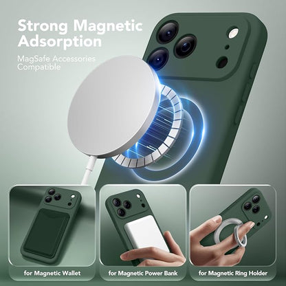 Magnetic for iPhone 17 Pro Case, Compatible with MagSafe, [Full Camera Protection][Screen Protector] Silicone Shockproof Protective Phone Case for iPhone 17 Pro 6.3", Alpine Green