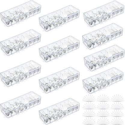 Tatuo 12 Pcs Cord Organizer for Drawer Desktop, Cable Organizer Box with 8 Compartments and Wire Ties, Plastic Charger Storage with Lid, Electronics Case for Home Office Accessories (Small,Clear)
