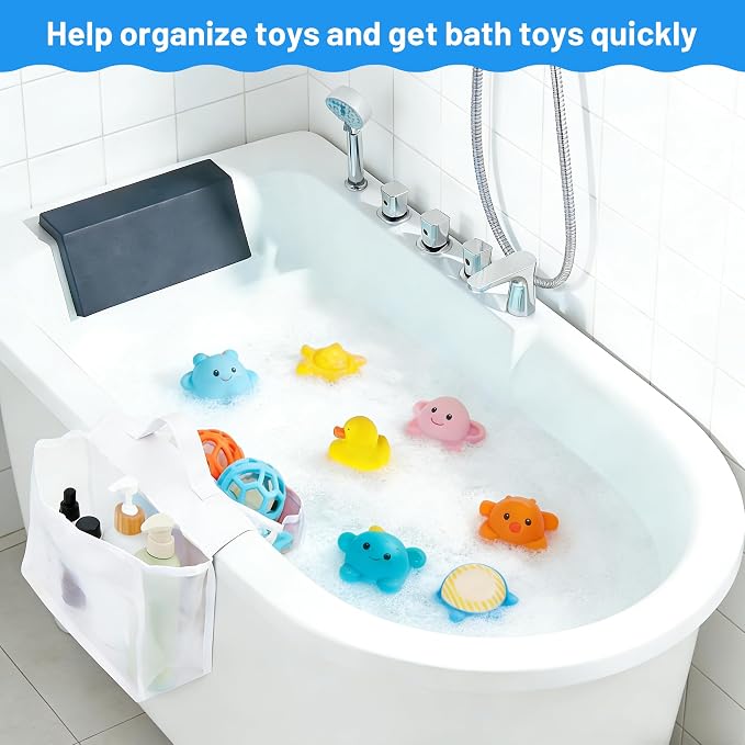 Saddle Shape Bath Organizer, 2 Compartments Wide Opening Bathtub Holder for Tub, Bath Storage Organizer for Tub, Easy Access, Mesh Shower Holder