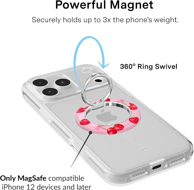 VELVET CAVIAR Compatible with MagSafe Phone Grip 2.0 | Cute Magnetic Ring Holder | Finger Loop Kickstand | Pop On Accessory for iPhone 17, 16, 15, 14, 13, 12 | Sweet Cherry