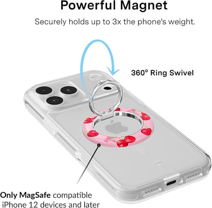 VELVET CAVIAR Compatible with MagSafe Phone Grip 2.0 | Cute Magnetic Ring Holder | Finger Loop Kickstand | Pop On Accessory for iPhone 17, 16, 15, 14, 13, 12 | Sweet Cherry