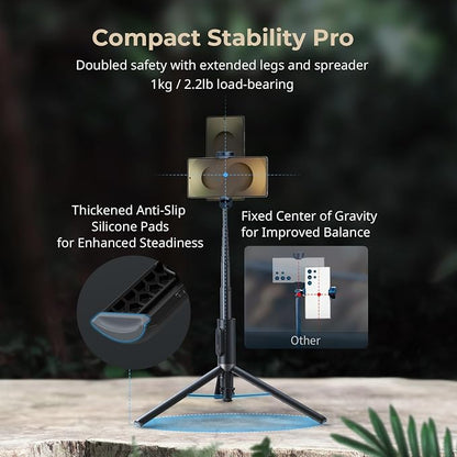 SmallRig ST30 One-Touch Deploy Selfie Stick Tripod, 57.9" Automatic Tripod Stand with Remote and Cold Shoe Mount, for iPhone, for Android, Video Recording, Travel, Vlogging, Black 5291