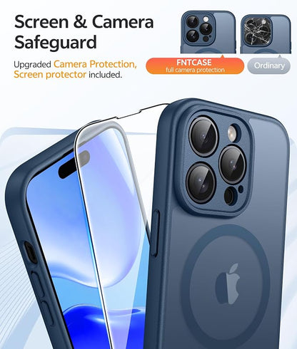 FNTCASE for iPhone 14 Pro Case: [Compatible with Magsafe] Translucent Matte Cases with [Full Camera Protection] [Screen Protector] Military Grade Shockproof Protective Phone Cover - Blue