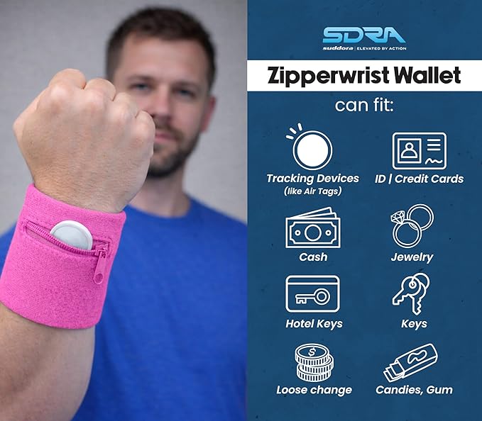 Suddora Zipper Wrist Pouch - Sweatband/Wristband Wallet for Keys, ID, Cards, Cash