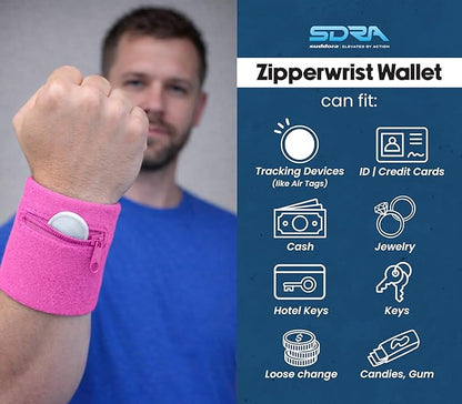 Suddora Zipper Wrist Pouch - Sweatband/Wristband Wallet for Keys, ID, Cards, Cash