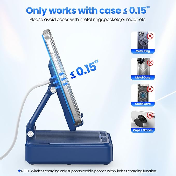Jteman Gifts for Men Women - Bluetooth Speaker with Cell Phone Stand and Wireless Charger,Wireless Charging Stand Phone Holder for Desk Birthday Gift Idea for Dad Mom (Blue)