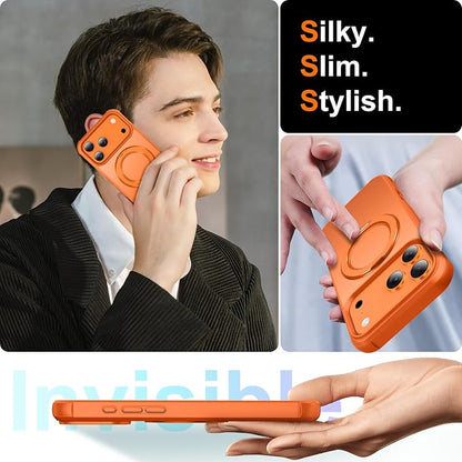 360° Magnetic Swivel Ring for iPhone 17 pro max case, Built-in Metal Stand and Ring Holder, Magsafe Compatible, Military Grade Protection, Shockproof - Orange