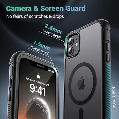 jaroco Magnetic for iPhone 11 Case, [Compatible with MagSafe][Military Grade Drop Protection][Heavy Duty Protection][Non-Slip][Shockproof] 2-Layer Durable Bumper Phone Case 6.1''-Black