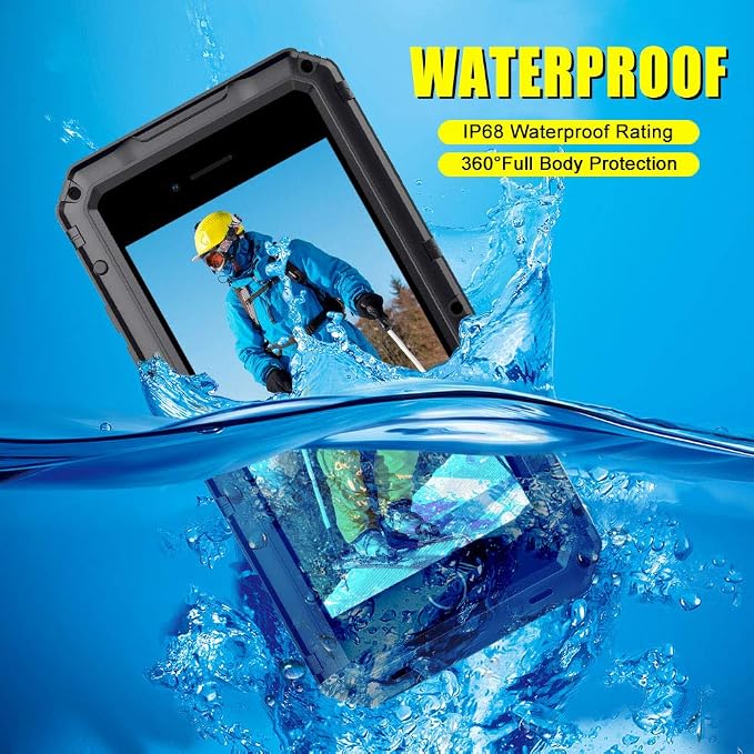 Mitywah Waterproof Case for iPhone SE 2020, Heavy Duty Durable Metal Full Body Protective Case Built-in Screen Protection Waterproof Shockproof Dustproof Rugged Military Grade Defender, Black