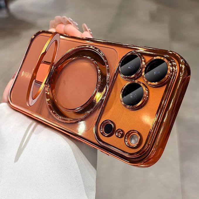 LXK Magnetic Invisible Stand for iPhone 17 Pro Case 6.3" Compatible with MagSafe, Military-Grade Protection, with Camera Protector, Clear Scratch-Resistant Back Cover for iPhone 17 Pro, Cosmic Orange