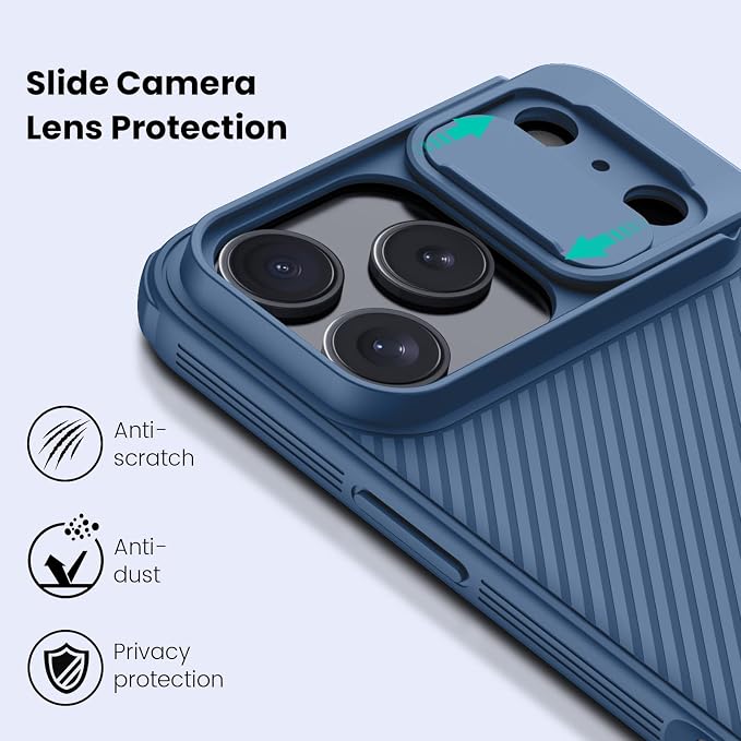 Nillkin for iPhone 17 Pro Max Case with Slide Camera Cover, Thin Slim Fit, Shockproof Protective, Protector Privacy, Phone Case iPhone 17 Pro Max Camera Lens Protector 6.9 inch, Blue