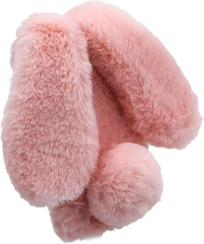 Rabbit Ear Case for iPhone 14 Plus 6.7, Crossbody Strap Case Fuzzy Fluffy Cute Women Girls Kids Plush Ball Bunny Fur Phone Case Shockproof Silicone Bumper Protective Cover,Pink
