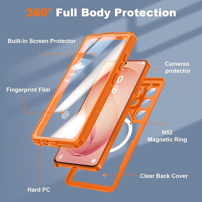 GOLDJU for Samsung Galaxy S26 Ultra Case Waterproof, S26 Ultra Case with Built-in Screen & Lens Protector, Shockproof Full Body Protection Phone Case, Compatible with MagSafe/Wireless Charging, Orange