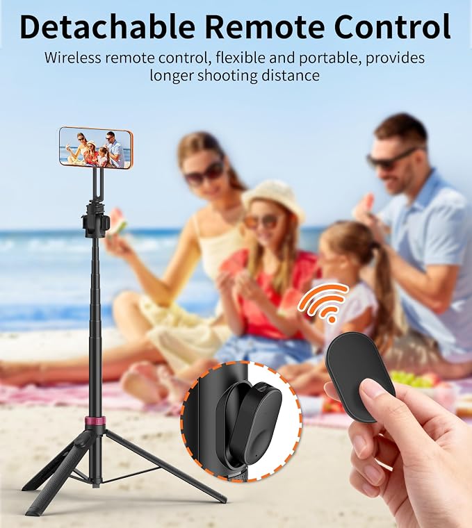 69" Magnetic Phone Tripod with Phone Clamp,Selfie Stick Monopod for Magsafe with Remote & Phone Mount Adapter,Portable Tripod for iPhone/Android,Portable Camera,Photo,Vlogging,Live Streaming,Travel