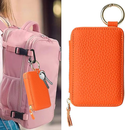 Cavor Compatible with MagSafe Wallet Genuine Leather Cash Wallets for Women, Magnetic Phone Wallet for iPhone 17 Pro Max/16/15/14/13/12, id Credit Card Holder with Mag safe Keychain-Orange