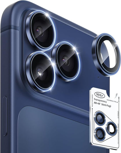 2 Pack Camera Lens Protector for iPhone 17 Pro Max/17 Pro/16 Pro Max/16 Pro/15 Pro Max/15 Pro/14 Pro Max/14 Pro [1:1 Invisible Fit] Military Grade Glass & Metal Camera Lens Cover, Blue