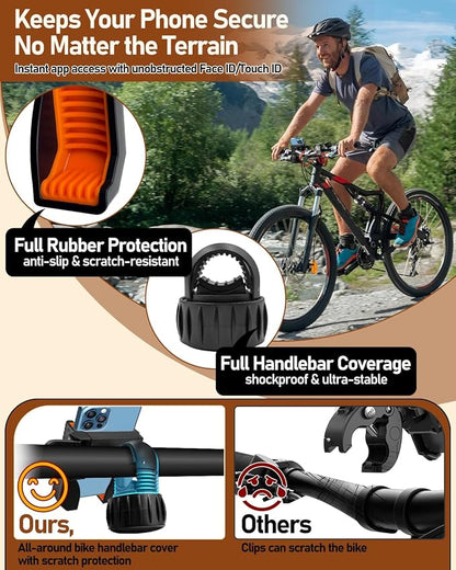 Bike Phone Holder, Bicycle Phone Mount Handlebar Motorcycle Phone Mount 3S Quick Install Bicycle Scooter Phone Clip, for iPhone 16 Pro Max, 15 14 13, Galaxy S25 Ultra, 4.5-7" Phones