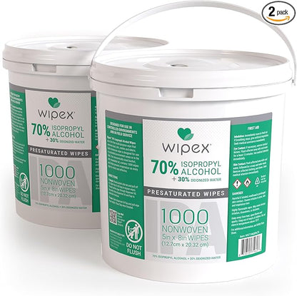 Wipex 70% Isopropyl Alcohol Wipes, Bulk 1000 Count - Ideal for Electronics, Household, Work & School Equipment Sanitization - Lint-Free SMS Cloth Safe for Tech Cleaning & Screens, (Pack of 2)