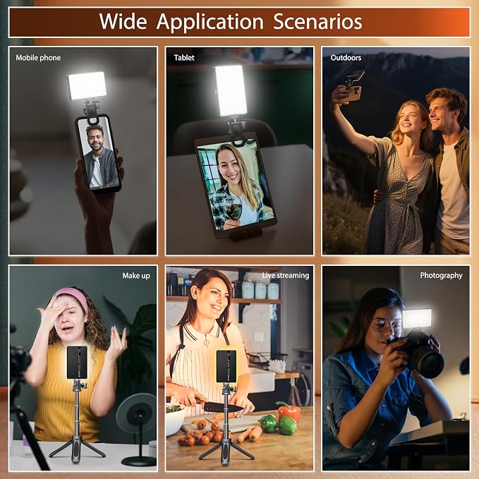 120 LED Video Light, Portable USB Photo Light Dimmable 2500-9000K CRI 95+ 5000mAh Battery with Tripod with Colored Filters and Clip, Photo Lamp for Phone/iPad/Laptop/Camera