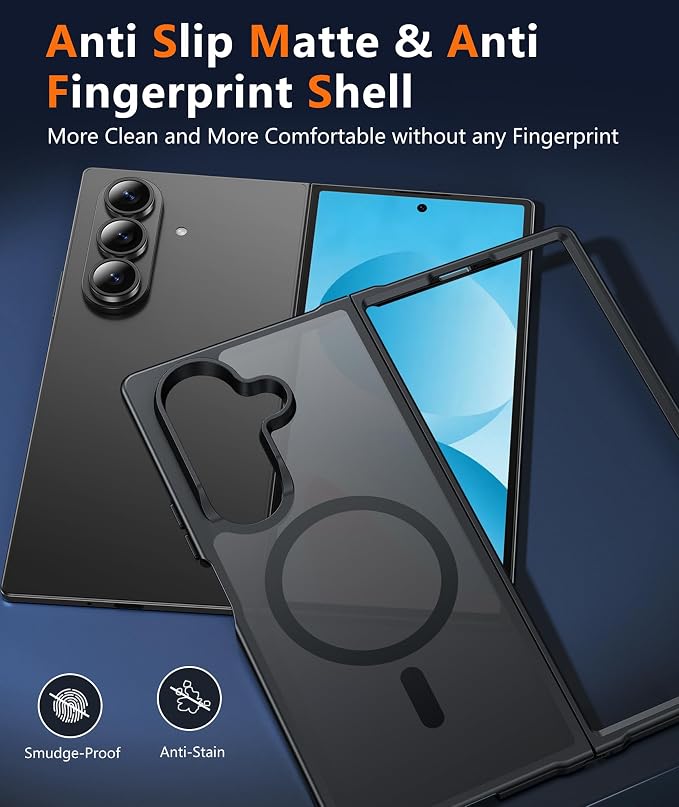 FNTCASE for Samsung Galaxy Z Fold7 Case: [Fit for Magsafe] [Screen Protector] Magnetic Translucent Matte, Military Grade Drop Protection, Shockproof Protective for Fold 7 Phone Cover (Black 8.0 inch)